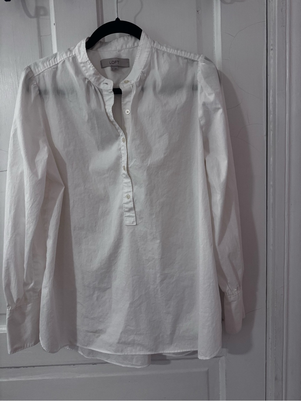 LOFT White Long-Sleeve Popover Blouse